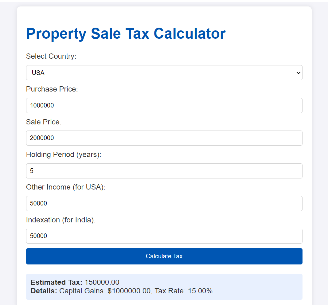 Property Sale Tax Calculator